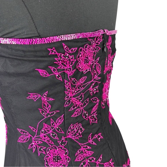 VINTAGE Y2K CACHE BEADED HOCO PROM STRAPLESS HOT PINK BLACK DRESS FORMAL GOWN - Picture 11 of 15